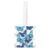 Compositie van witte en blauwe vlinders kubus ornament (Voorkant)