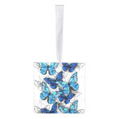 Compositie van witte en blauwe vlinders kubus ornament (Rechts)