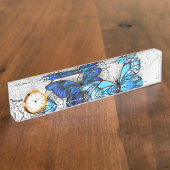 Compositie van witte en blauwe vlinders naambordje (Zijkant)