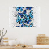 Compositie van witte en blauwe vlinders poster (Keuken)