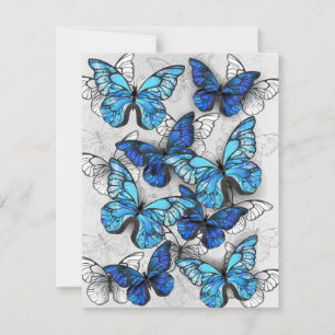 Compositie van witte en blauwe vlinders save the date