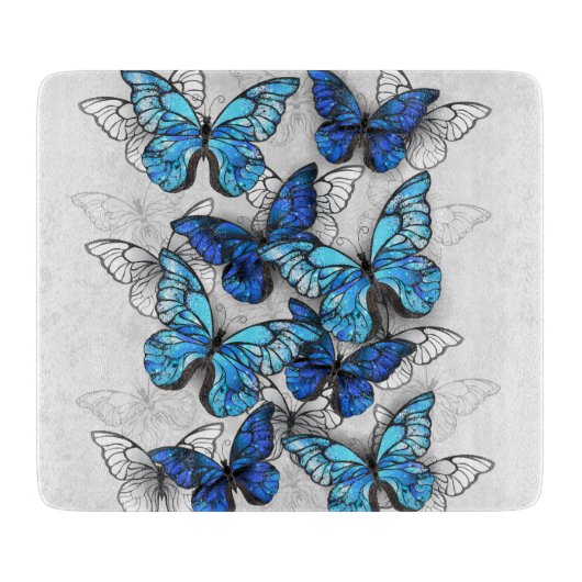 Compositie van witte en blauwe vlinders snijplank (Voorkant)