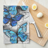 Compositie van witte en blauwe vlinders theedoek (Quarter Fold)