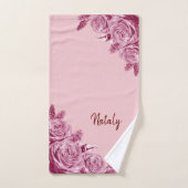 Composition de fleurs roses avec nom (Serviette à main)