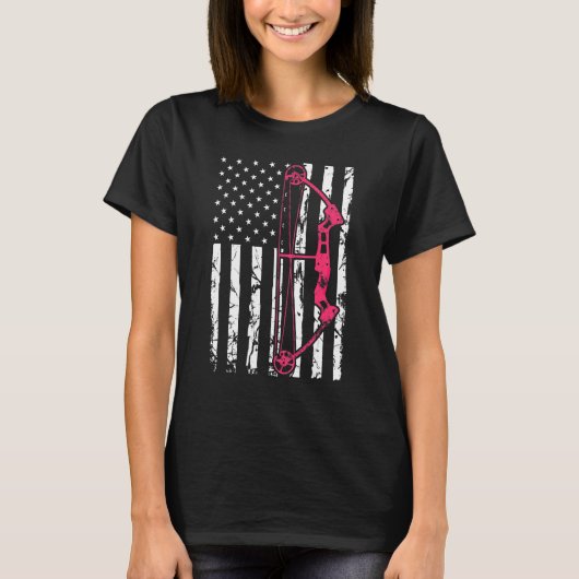 Compound Bow Archery USA American Flag Bowhunting T-shirt (Voorkant)
