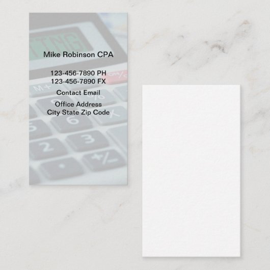 Comptable simple Cartes de visite CPA (Devant / Derrière)