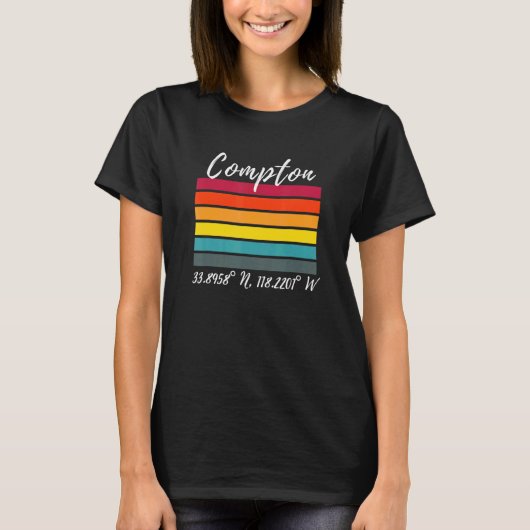 Compton Breedte- En Lengtegraad Ca Los Angeles Fan T-shirt (Voorkant)