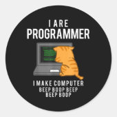 Computer Cat Programmeur Funny Coder Meme Ronde Sticker (Voorkant)