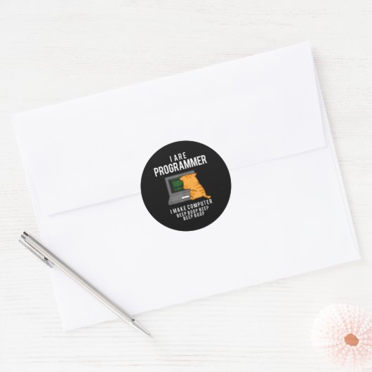 Computer Cat Programmeur Funny Coder Meme Ronde Sticker (Envelop)