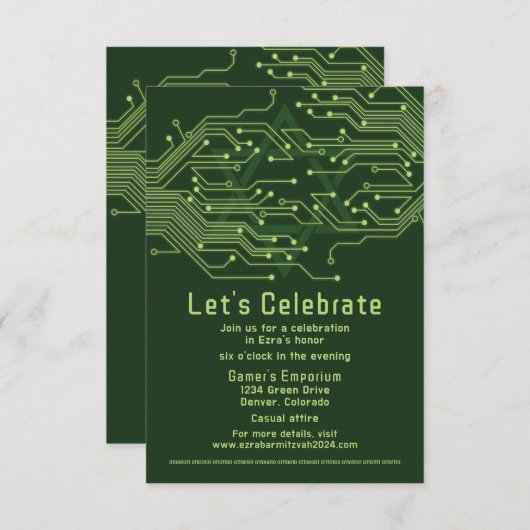 Computer Circuit Board Bar Mitzvah Receptie Informatiekaartje (Voorkant / Achterkant)