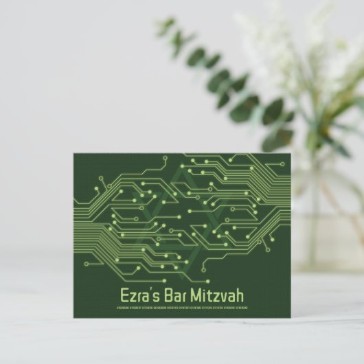 Computer Circuit Board Bar Mitzvah Sla de datum op Briefkaart (Staand voorkant)