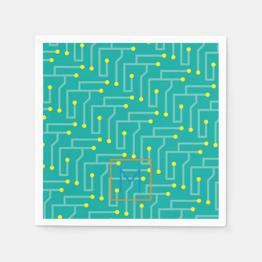 Computer Circuit Board INITIAAL Modern Kleurrijk Servet (Voorkant)