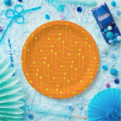 Computer Circuit Board Modern Tech Sinaasappel gee Papieren Bordje (Feest)