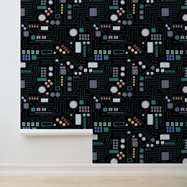 Computer Circuit Board Pattern Kantoor Decor Behang (Applicatie)