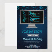Computer coding birthday party invitation (Devant / Derrière)