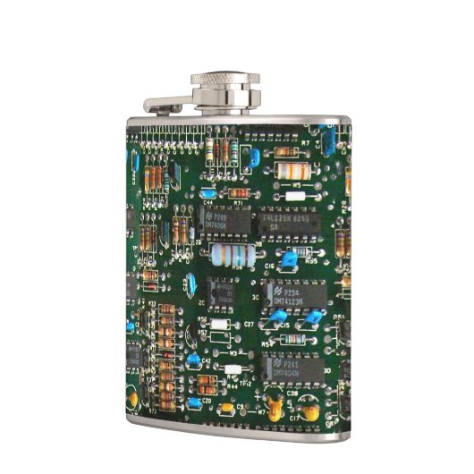 Computer Electronics Printen Circuit Board Afbeeld Heupfles (Links)