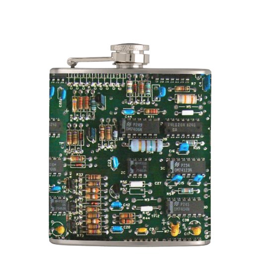 Computer Electronics Printen Circuit Board Afbeeld Heupfles (Voorkant)