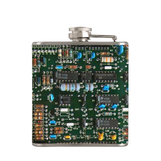 Computer Electronics Printen Circuit Board Afbeeld Heupfles (Achterkant)