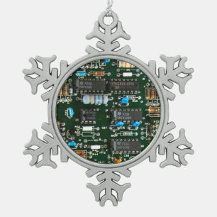 Computer Electronics Printen Circuit Board Afbeeld Tin Sneeuwvlok Ornament