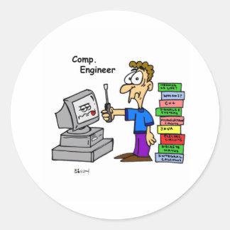 Computer Engineer Cartoon Ronde Sticker