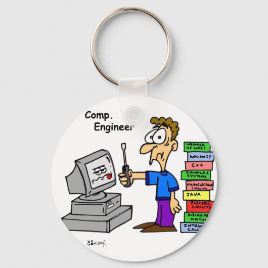 Computer Engineer Cartoon Sleutelhanger (Voorkant)
