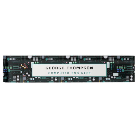 Computer Engineer Circuit Board Pattern Kantoor Naambordje (Voorkant)