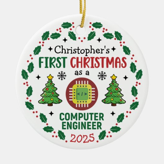 Computer Engineer Eerste Kerstdag Gepersonaliseerd Keramisch Ornament (Voorkant)