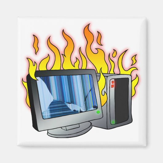 Computer Fire Square Magnet Magneet (Voorkant)