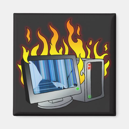 Computer Fire Square Magnet Magneet (Voorkant)