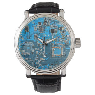 Computer Geek Circuit Board Blue Horloge