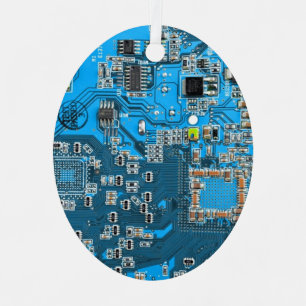 Computer Geek Circuit Board Blue Metalen Ornament