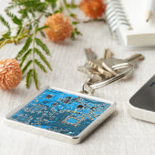 Computer Geek Circuit Board Blue Sleutelhanger (Zijkant)