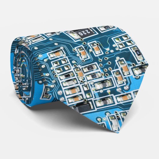 Computer Geek Circuit Board Blue Stropdas (Opgerold)