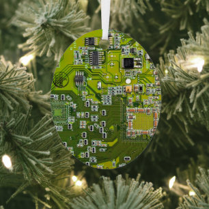 Computer Geek Circuit Board Light Green Metalen Ornament