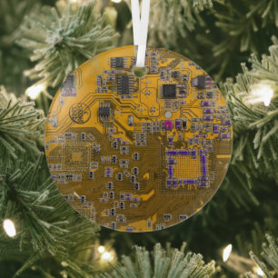 Computer Geek Circuit Board Light Oranje Glas Ornament