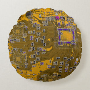 Computer Geek Circuit Board Light Oranje Rond Kussen