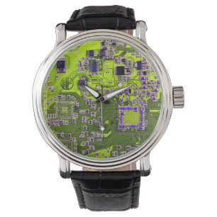 Computer Geek Circuit Board Neon Yellow Horloge