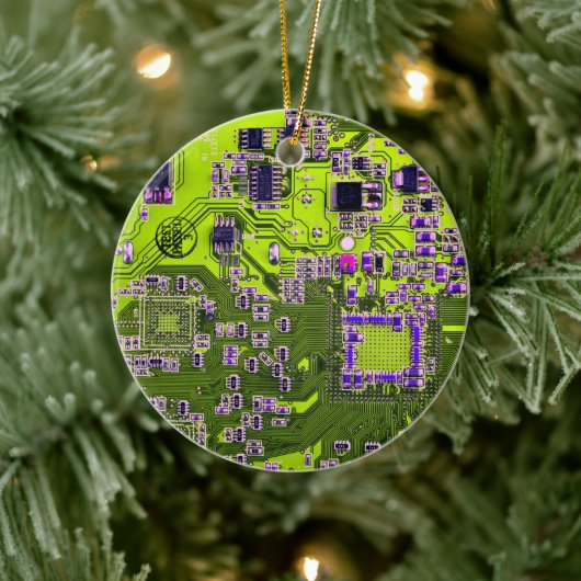 Computer Geek Circuit Board Neon Yellow Keramisch Ornament (Boom)