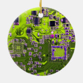Computer Geek Circuit Board Neon Yellow Keramisch Ornament (Achterkant)