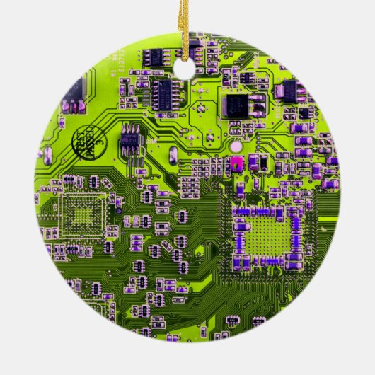 Computer Geek Circuit Board Neon Yellow Keramisch Ornament (Achterkant)