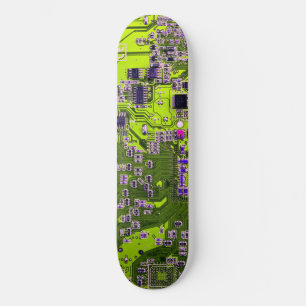 Computer Geek Circuit Board Neon Yellow Skateboard