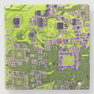 Computer Geek Circuit Board Neon Yellow Stenen Onderzetter