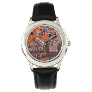Computer Geek Circuit Board Oranje Horloge