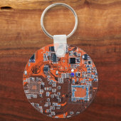 Computer Geek Circuit Board Oranje Sleutelhanger (Voorkant)