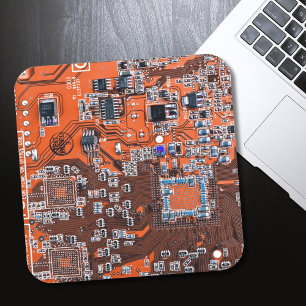 Computer Geek Circuit Board Oranje Vierkante Sticker