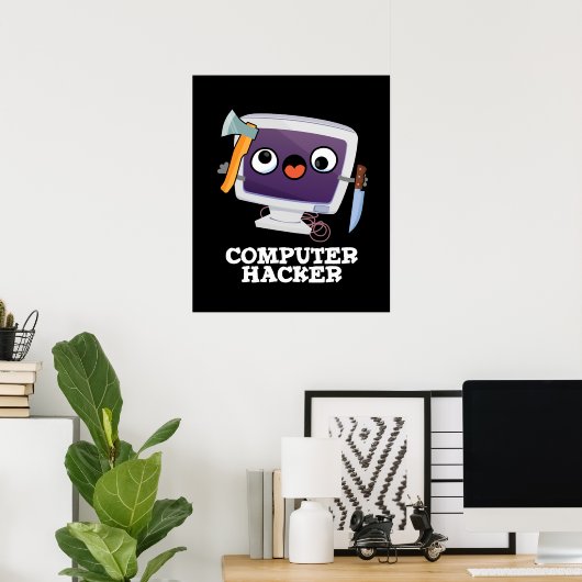 Computer Hacker Grappige Technologie Pun Dark BG Poster (Thuiskantoor)