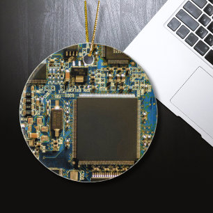 Computer Harde Schijf Printplaat - Blauw Keramisch Ornament