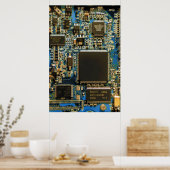 Computer Harde Schijf Printplaat - Blauw Poster (Keuken)