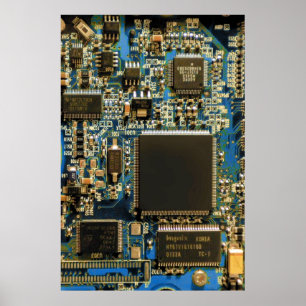 Computer Harde Schijf Printplaat - Blauw Poster