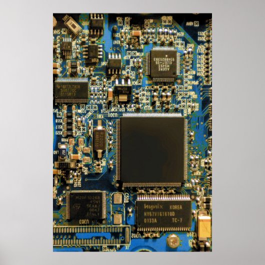 Computer Harde Schijf Printplaat - Blauw Poster (Voorkant)